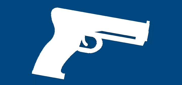 活跃射手图标，白色手枪在蓝色背景