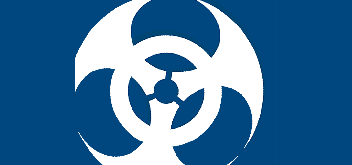 危险材料图标，蓝色背景上的白色危险符号